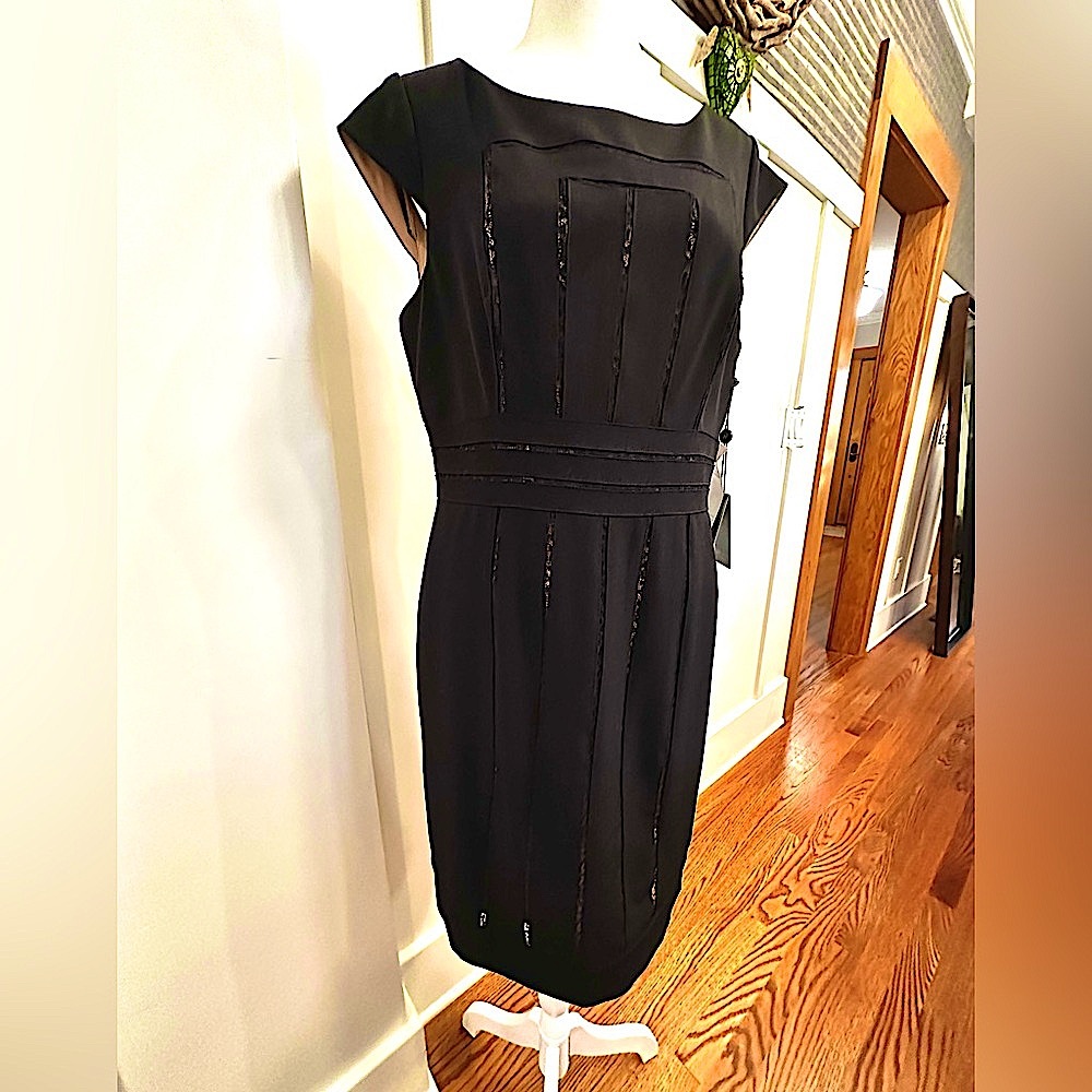Adrianna Papell Black Dress with Lace Accents, NWT, 12P